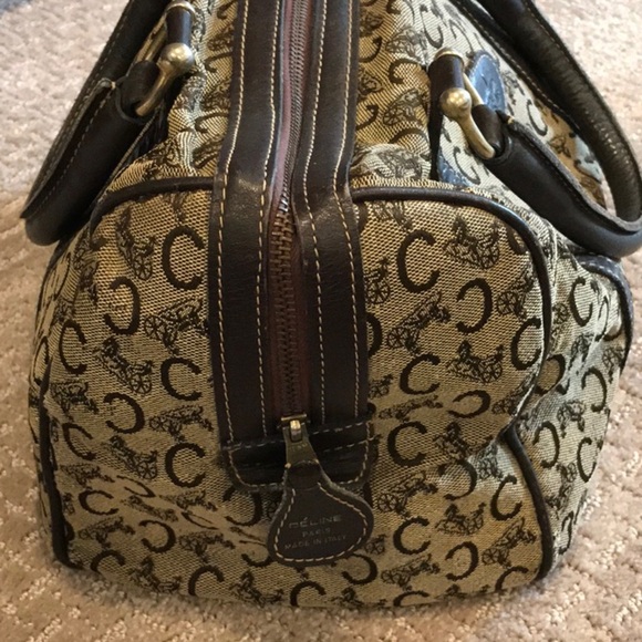 Vintage Celine Boston Bag Signature Canvas w/ Dark Brown Leather Trim EUC - Picture 2 of 5